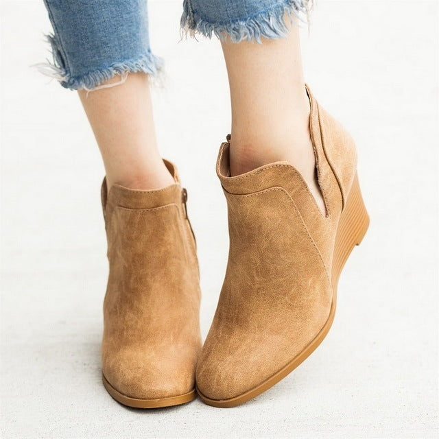 Vintage Roman side zipper ladies single shoes