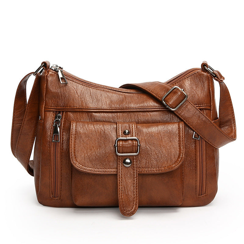 Retro Large Capacity Soft Authentic Leather Tactile Feel Shoulder Messenger Bag