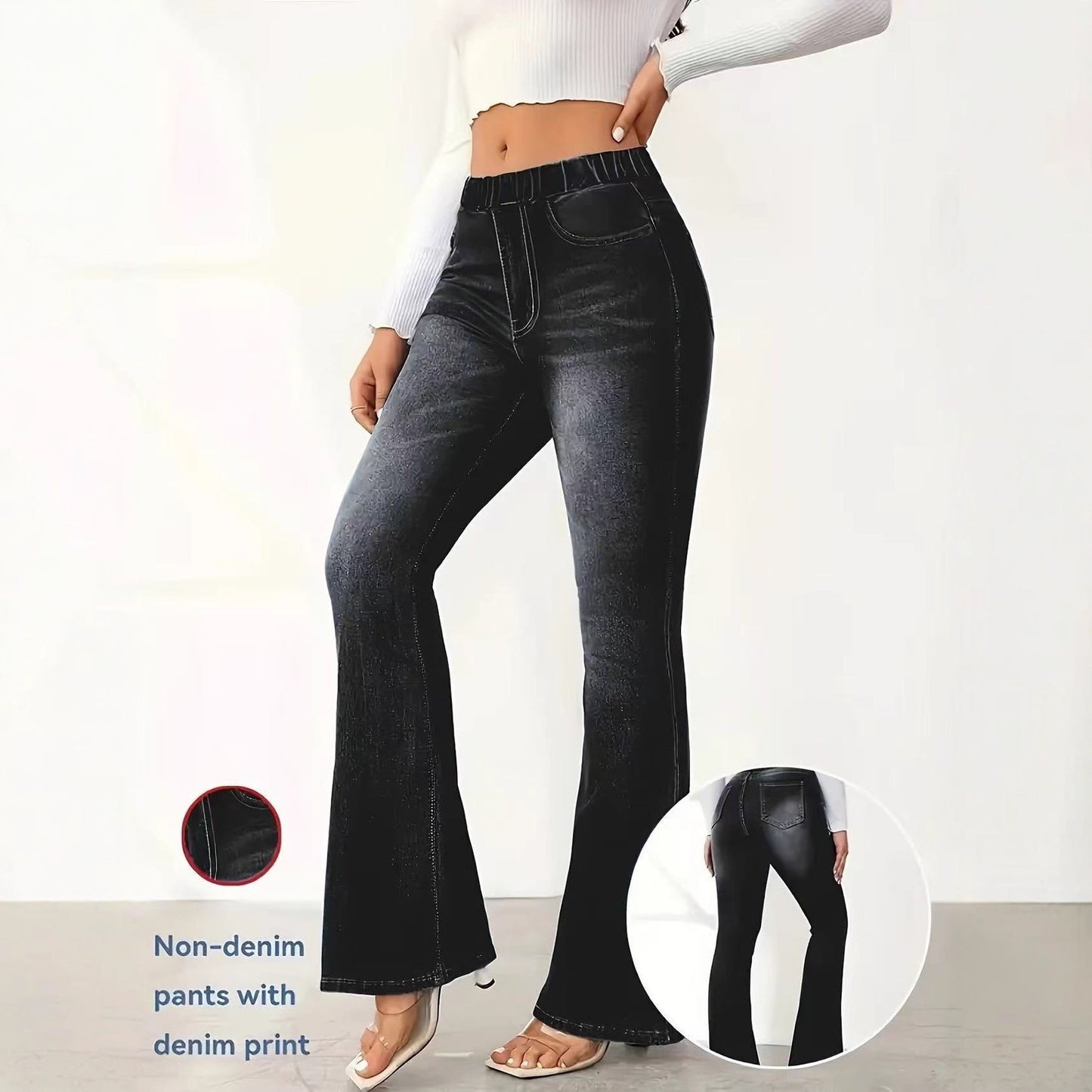 Denim Printing Hip-lift And Belly Shaping Waist Fitness Leggings