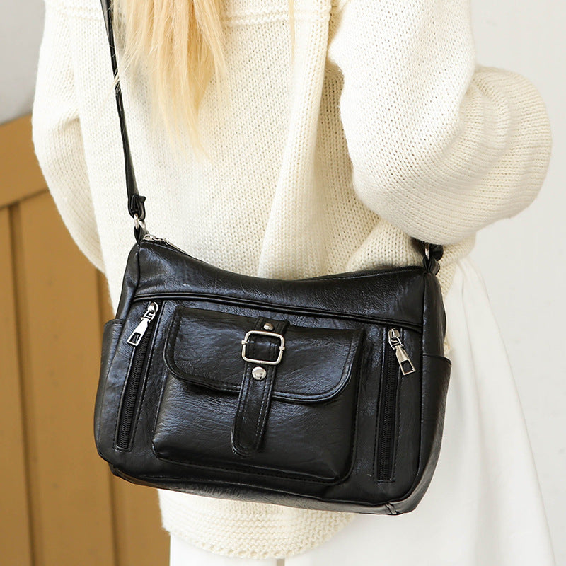 Retro Large Capacity Soft Authentic Leather Tactile Feel Shoulder Messenger Bag