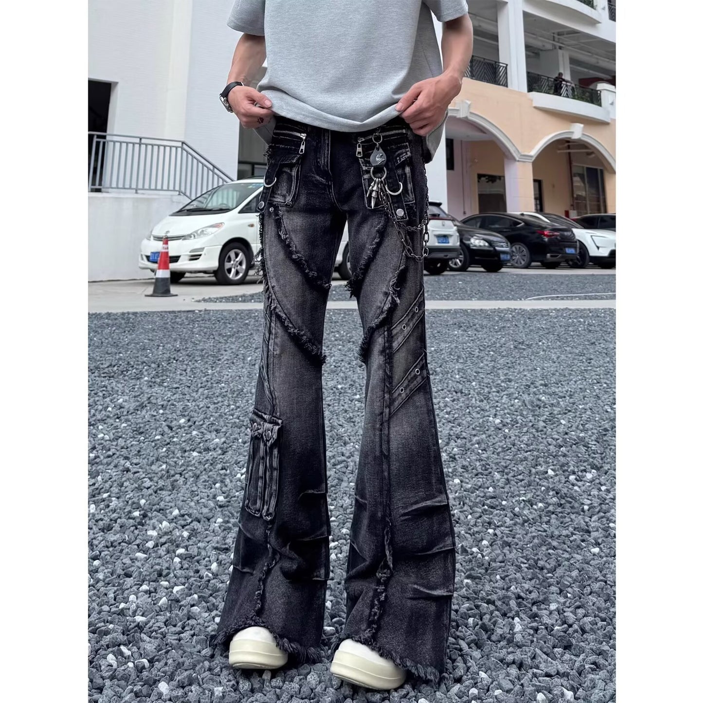 High Street Fan Color Jeans Women's Multi-pocket